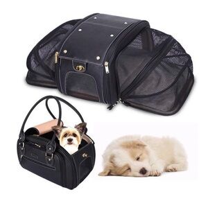 Black pet carrier bag for dog or cat